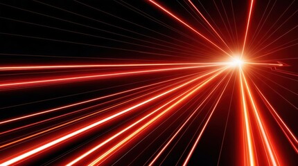 Fototapeta premium Red neon beam lights reflecting from shiny source