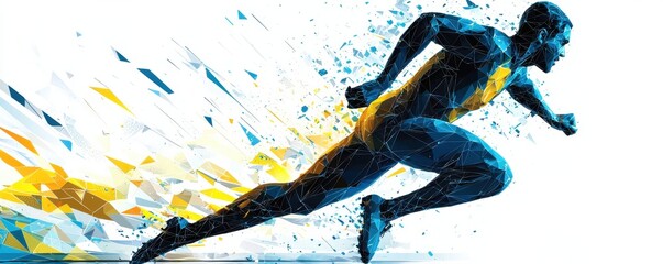 Naklejka premium Dynamic low-poly illustration of an athlete sprinting with motion effects