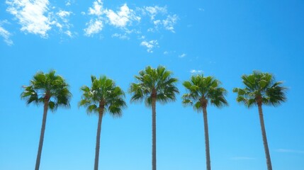 Naklejka premium Five Palm Trees Against a Blue Sky