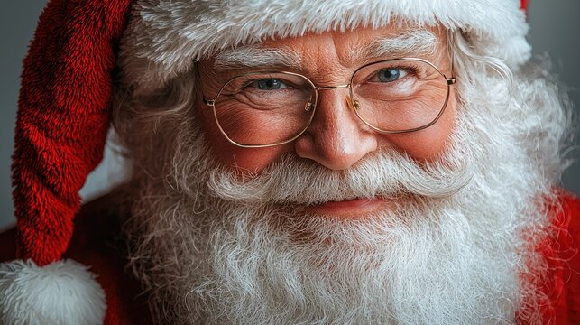 Santa Claus beams with joy, showcasing his iconic red suit and fluffy white beard. He radiates the spirit of Christmas, spreading warmth and happiness during the festive season