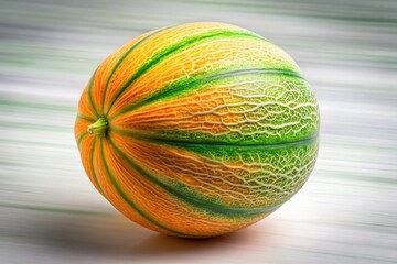Fototapeta premium Long Exposure Orange and Green Melon Fruit, White Background, AI Photo