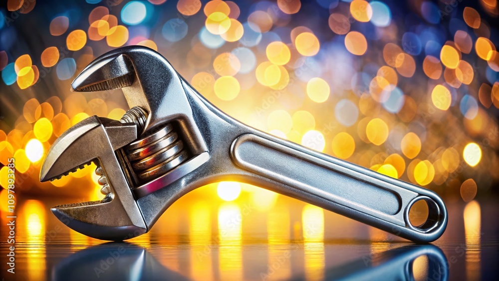 Poster high-quality adjustable wrench isolated on white background with bokeh effect for professional use i