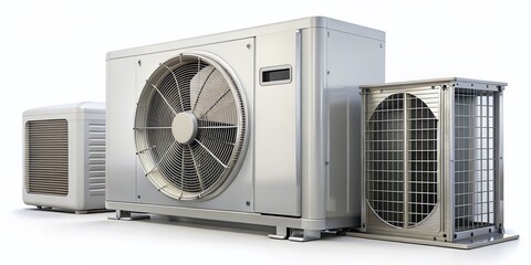 High-Quality 3D Render of Split System Air Conditioner Featuring Indoor Wall Unit and Outdoor Compressor, Isolated for Clear Presentation and Professional Use in HVAC Projects