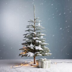 christmas tree with gift box in snow