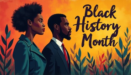 Black History Month celebration poster. BHM Wallpaper. African-American people background in warm colors 2D drawing art style