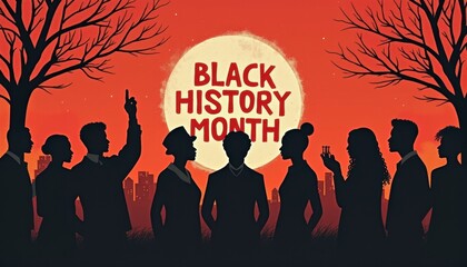 Black History Month celebration poster. BHM Wallpaper. African-American people background in warm colors 2D drawing art style