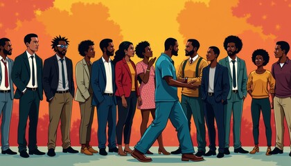 Black History Month celebration poster. BHM Wallpaper. African-American people background in warm colors 2D drawing art style