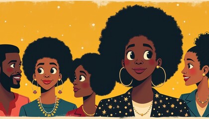 Black History Month celebration poster. BHM Wallpaper. African-American people background in warm colors 2D drawing art style