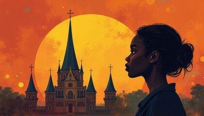 Black History Month celebration poster. BHM Wallpaper. African-American people background in warm colors 2D drawing art style