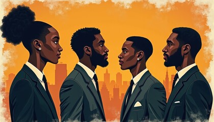 Black History Month celebration poster. BHM Wallpaper. African-American people background in warm colors 2D drawing art style