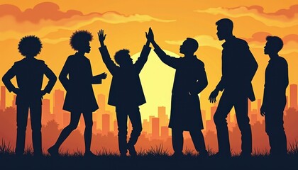 Black History Month celebration poster. BHM Wallpaper. African-American people background in warm colors 2D drawing art style