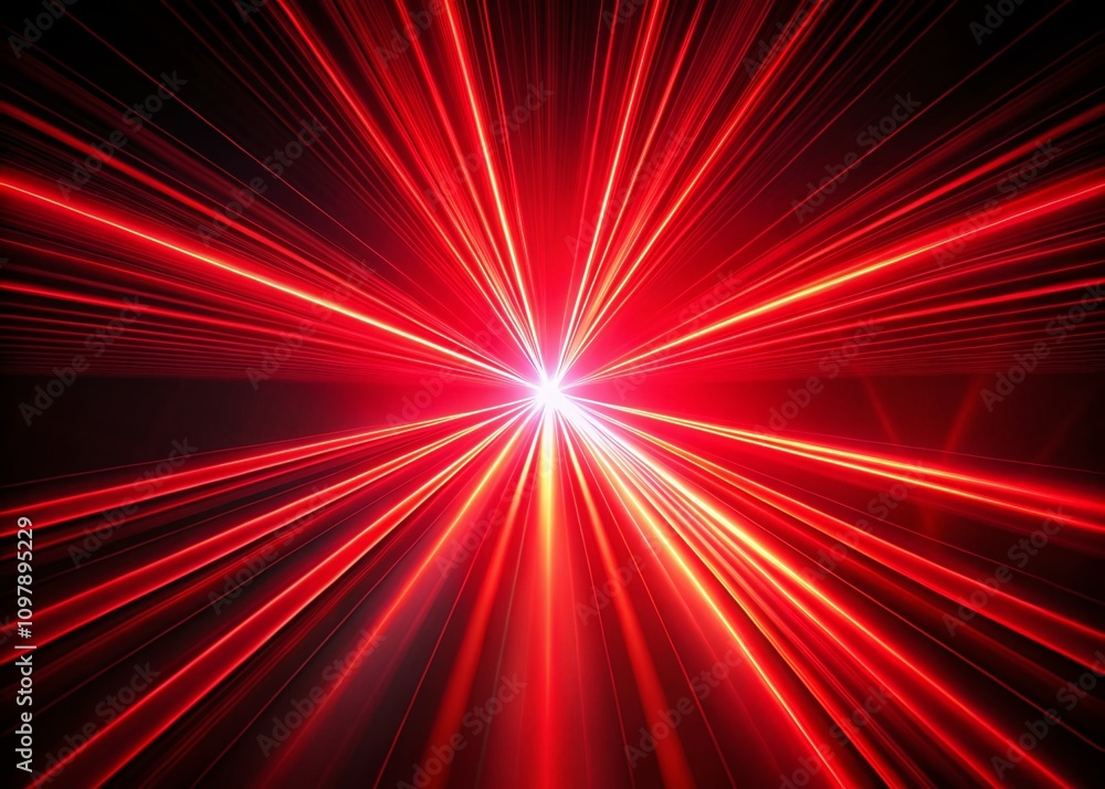 Poster horizontal scanner lights with red laser beams and flares on a transparent background for high-tech 