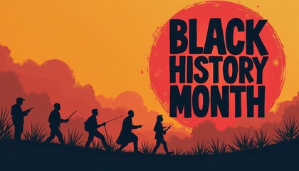 Black History Month celebration poster. BHM Wallpaper. African-American people background in warm colors 2D drawing art style
