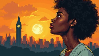 Black History Month celebration poster. BHM Wallpaper. African-American people background in warm colors 2D drawing art style