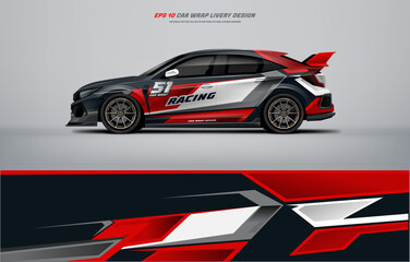 Fototapeta premium Racing Car branding mockup with racing wrap decal or livery design, Hatchback wrap design 