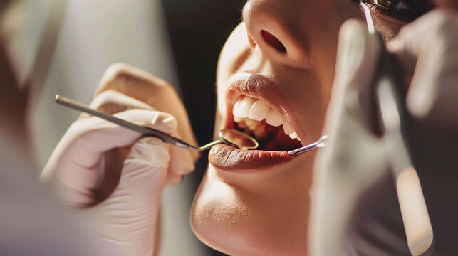Patient visiting a dentist for a regular check-up and filling.