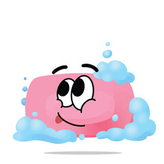 happy soap mascot vector illustrations. fun, colorful, and playful concept. cleaning tools, washing, interest, lifestyle, education, house, and environment themes