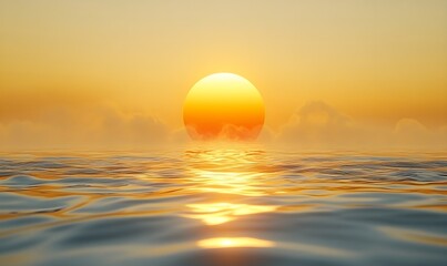 Obraz premium Light yellow background with a gradient of yellow and orange sun rising over water and blurred ripples