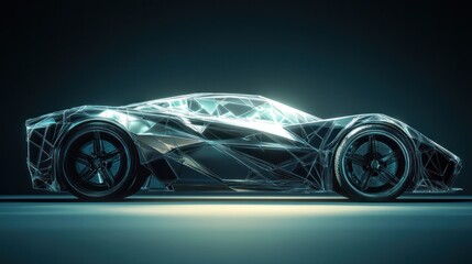 Fototapeta premium A digitally rendered abstract car design, composed of geometric shapes and flowing lines,
