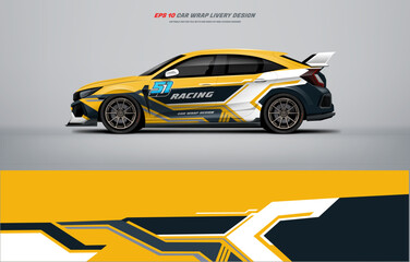 Fototapeta premium yellow sporty Racing Car wrap livery design dominant touch of yellow