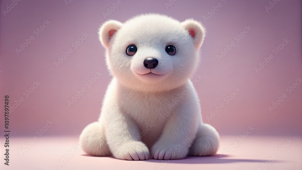 Poster innocent white polar bear cub with curious expression in minimalistic style 3d render for conceptual