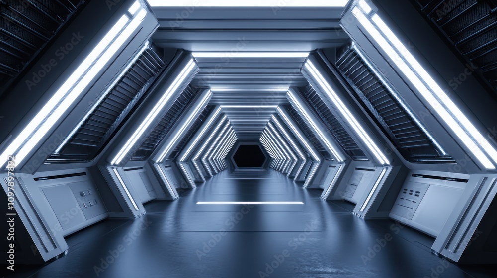 Poster a triangle-themed spaceship, showcasing an advanced design with sleek lines and luminous panels. bri