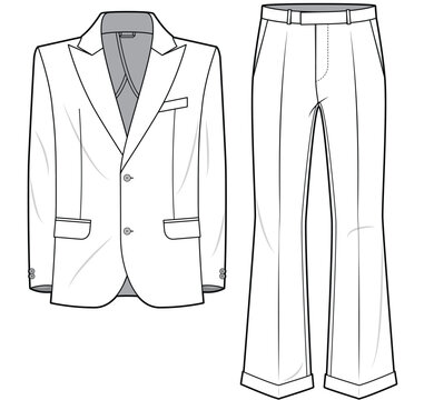 mens retro suit set flat sketch vector illustration technical cad drawing template