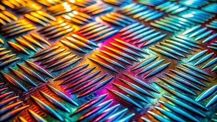 Intricate Details of Metal Texture Design Showcasing Unique Patterns, Reflections, and Colors in Macro Photography for Artistic and Industrial Applications