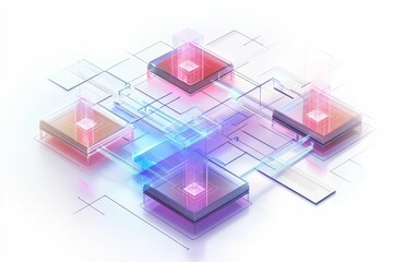 Abstract network; interconnected translucent blocks.