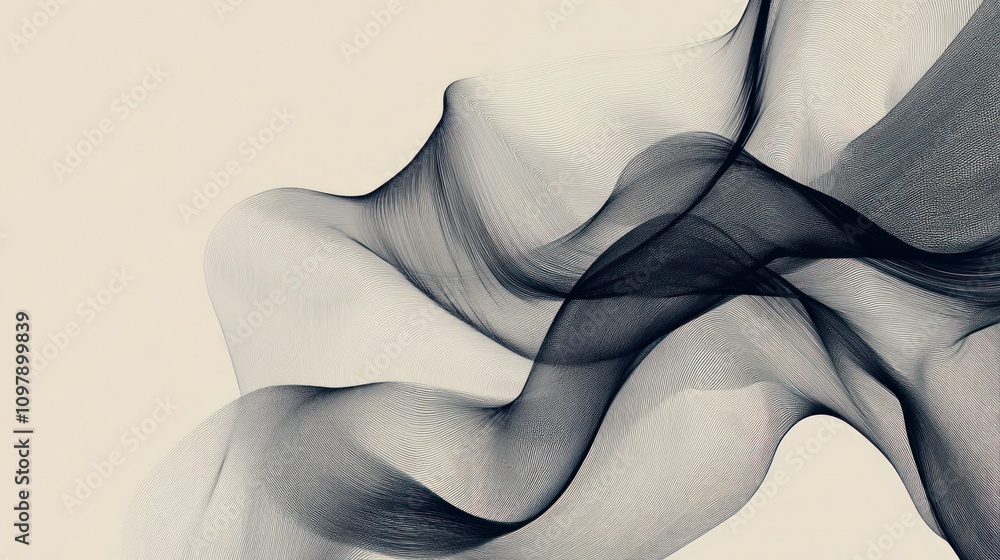Poster luxurious black line design on a soft gray background. the composition consists of flowing lines tha