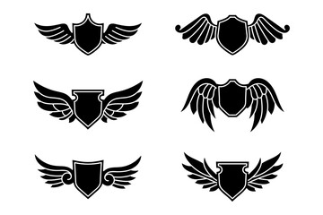 set of wing with shield decorated element vector design illustration