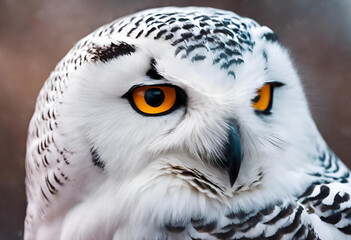 Naklejka premium Majestic snowy owl with striking yellow eyes perched in a natural habitat during daylight