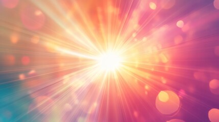 An artistic depiction of a transparent glowing sun, surrounded by a colorful lens flare effect. The flares dance around the sun,