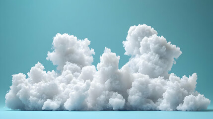 3D Render Fluffy White Clouds on Teal Background