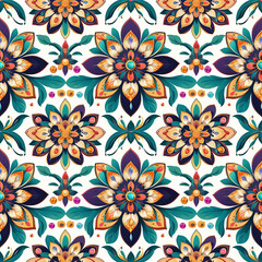 Vibrant flower pattern with intricate details and rich colors for textiles and decor