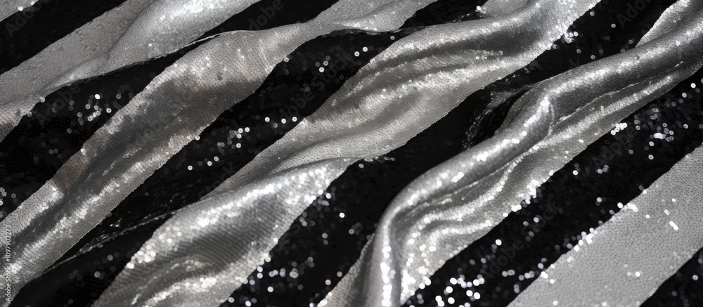 Aufkleber black and silver sequin fabric with a white stripe background creating a textured and luxurious anti