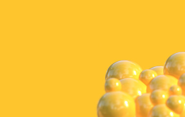 abstract 3D yellow bubbles premium balloon color glossy 3d render shepres ball group background clouds