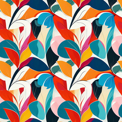 Vibrant botanical pattern featuring bold colors and flowing organic shapes