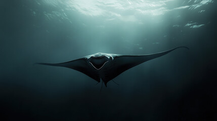 A Graceful Manta Ray Gliding in the Open Ocean