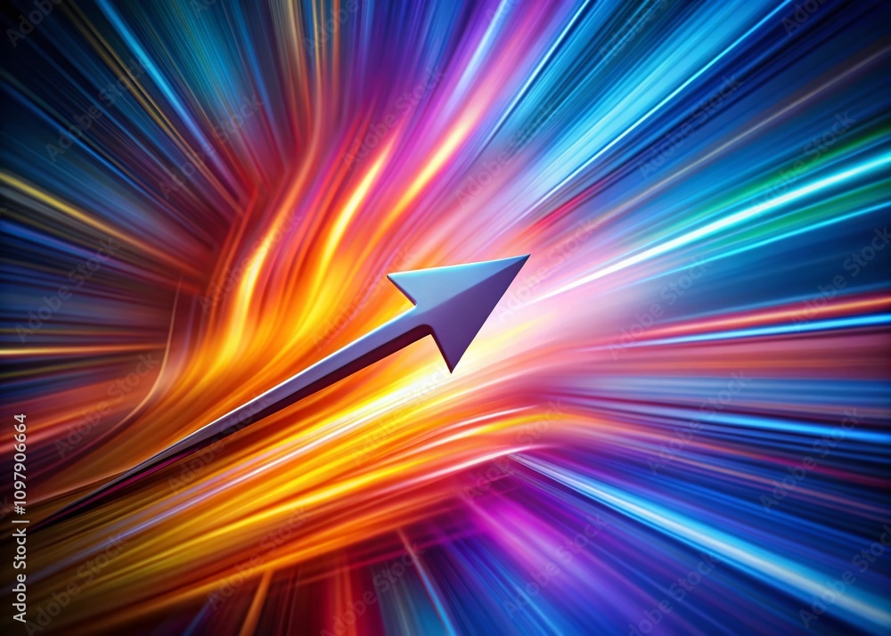 Poster long exposure of dynamic vector arrow representing motion and direction against a blurred background