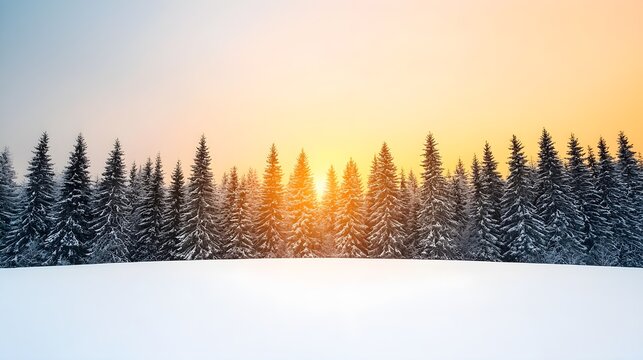 Serene winter sunset over a snow-covered forest