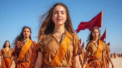 Fototapeta premium Participants in vibrant desert festival, showcasing unity and joy