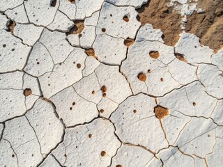 Obraz premium Cracked White Wall with Brown Cracks - Drone Photography of Weathered Surface Textures