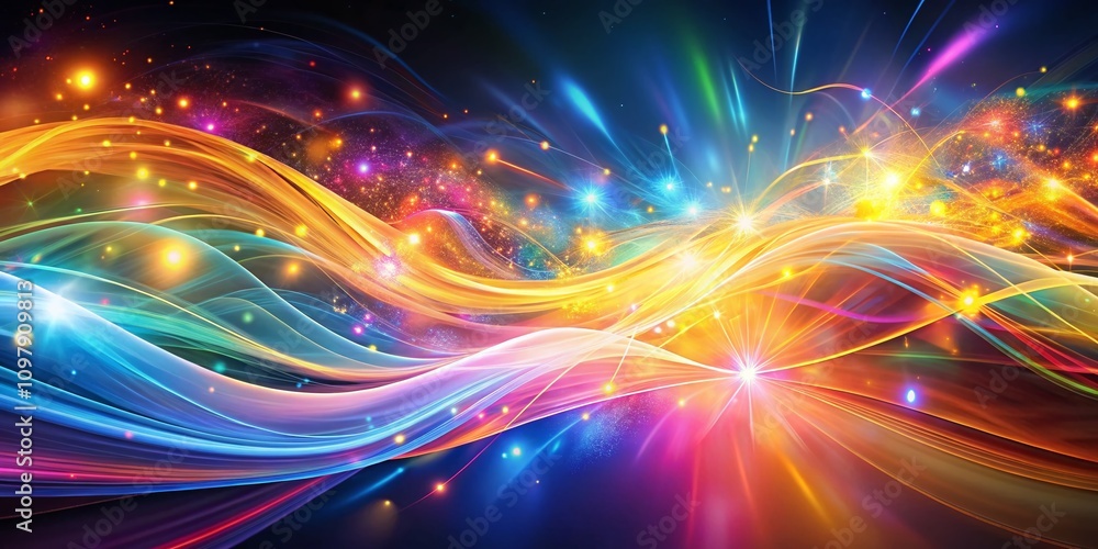 Poster luminous symphony of colorful abstract energy flow captured in dynamic motion and shining light, evo