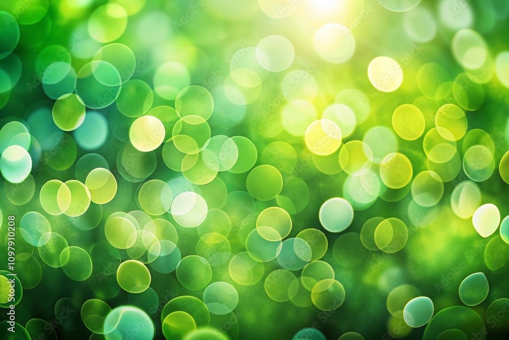 Poster lush green bokeh background with left positioned subject and ample copy space for text overlay, idea
