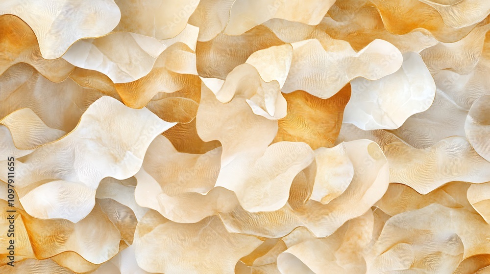 Poster Elegant Abstract Texture of Soft Cream and Golden Waves Creating a Warm and Inviting Background