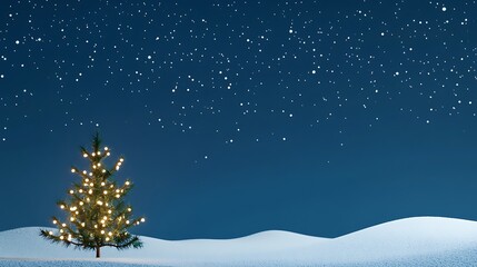 Magical Winter Evening with Snowy Trees and Glowing Lights Creating a Festive Atmosphere