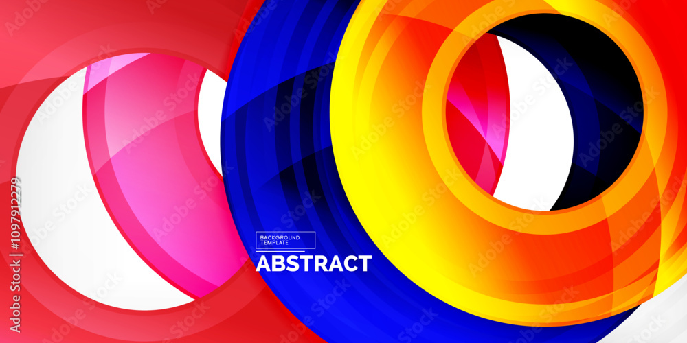 Poster bright colorful circles with light effects. abstract background