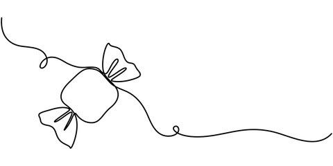 Candy in one continuous line drawing, . Contour icon. Doodle vector illustration. One continuous line illustration of a candy, isolated on white background. Line art of candy pro vector illustration .