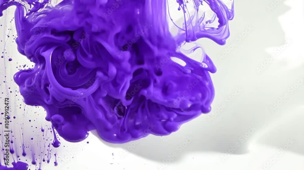 Sticker purple ink explosion: a mesmerizing abstract image of vibrant purple ink swirling and exploding in w